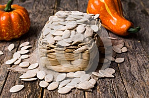 Pumpkin seeds in basket