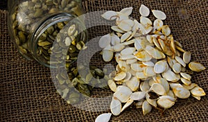 Pumpkin seeds in a jar.