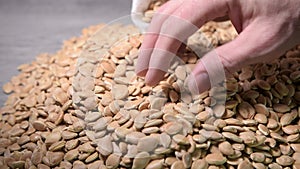 Pumpkin seeds are sorted by hand.