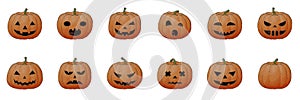 Pumpkin smile icons for Halloween cute flat vector