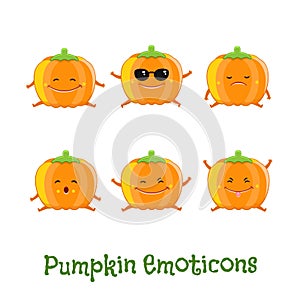 Pumpkin smiles. Cute cartoon emoticons. Emoji icons