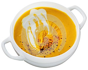 Pumpkin soup with turmeric, lime and coconut