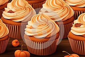 Pumpkin spice cupcakes vector background