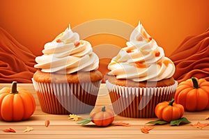 Pumpkin spice cupcakes vector background