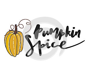 Pumpkin spice . Hand drawn vector illustration. Autumn color poster. Good for scrap booking, posters, greeting cards