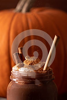 Pumpkin spice hot chocolate made from scratch with pumpkin spice syrup