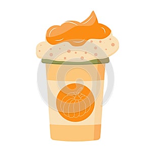 Pumpkin spice latte, autumn coffee in orange paper cup.