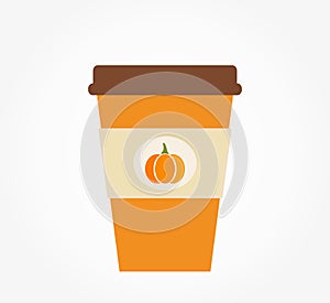 Pumpkin spice latte, autumn coffee in orange paper cup isolated on white background