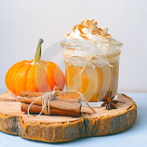 Pumpkin Spice Latte, Coffee, Milkshake or Smoothie with Whipped Cream and Cinnamon