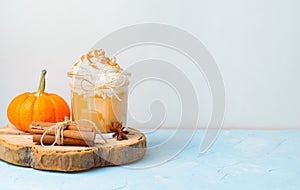 Pumpkin Spice Latte, Coffee, Milkshake or Smoothie with Whipped Cream and Cinnamon