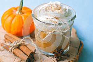 Pumpkin Spice Latte, Coffee, Milkshake or Smoothie with Whipped Cream and Cinnamon