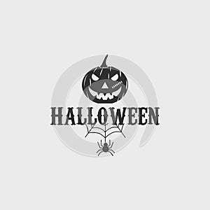 pumpkin and spider halloween logo vintage vector illustration template icon design