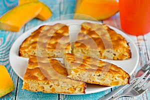 Pumpkin sponge cake baked in a pan