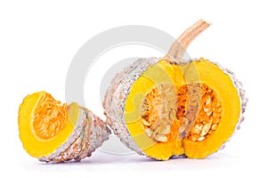 Pumpkin squash and pumpkin seed on white background healthy kabocha Vegetable food isolated