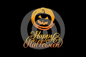 Pumpkin vector illustration with Happy Halloween lettering. All Saints Eve background. festive card design.