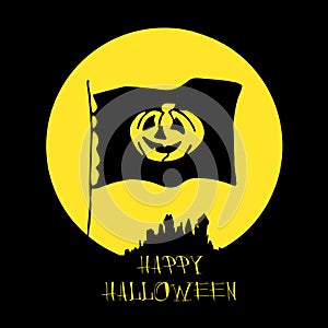 Pumpkin vector illustration with Happy Halloween lettering. All Saints Eve background. Festive label, card design.