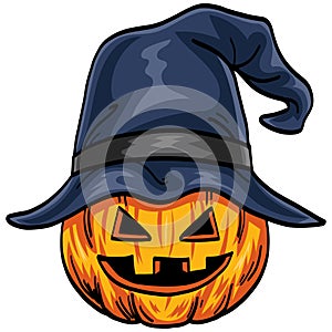 Pumpkin Witch Hat Halloween Cartoon Vector Illustration