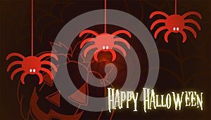 Pumpkins background. Comic Halloween vector illustration poster template