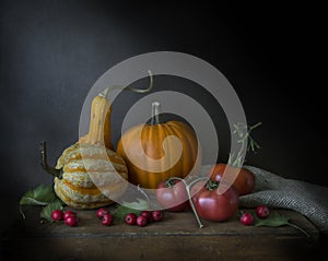 Pumpkins, berries and tomatoes,Pumpkins, berries and tomatoes