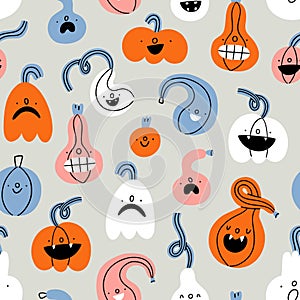 Pumpkins characters Halloween vector pattern