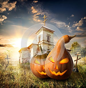 Pumpkins on churchyard