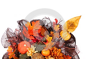 Pumpkins and Fall Leafs. Autumn or Thanksgiving Bouquet