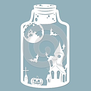 Pumpkins in a glass jar. Laser cut. Vector illustration. Pattern for the laser cut, serigraphy, plotter and screen printing