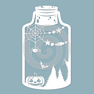 Pumpkins in a glass jar. Laser cut. Vector illustration. Pattern for the laser cut, serigraphy, plotter and screen printing photo