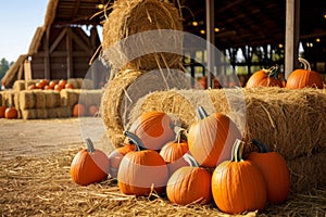 Pumpkins and hay bales at a country fair