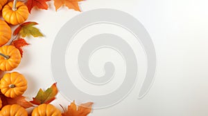 pumpkins and maple leaves on a white background