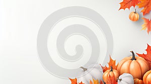 pumpkins and maple leaves on a white background