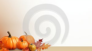 pumpkins and maple leaves on a white background