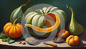 Pumpkins and orange stillife photo