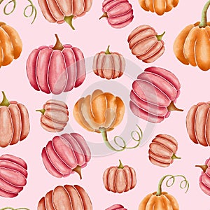 Pumpkins on pink repeating pattern