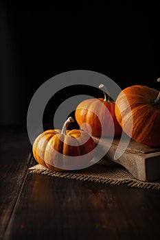 Pumpkins on rustic table