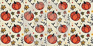 Pumpkins. Seamless pattern for Halloween. Fabric pattern, sticker, wrapping paper, banner, background