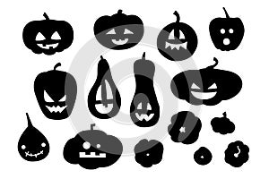 Pumpkins. Set of isolated vector silhouettes for Halloween party design. Pumpkin silhouette. Jack O Lantern