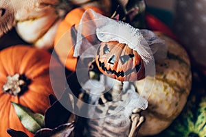 Pumpkins and skeleton pumpkin bride