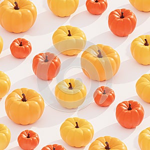 Pumpkins on white background for advertising on autumn holidays or sales, 3d render
