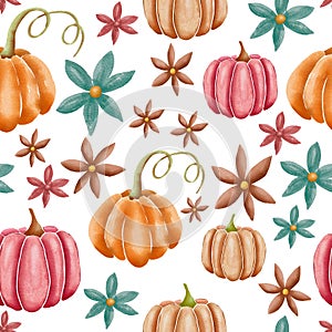Pumpkins on white repeating pattern