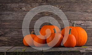 Pumpkins on wooden background