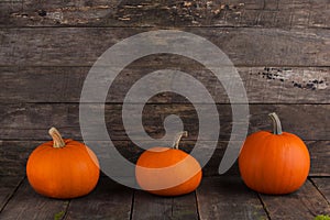 Pumpkins on wooden background