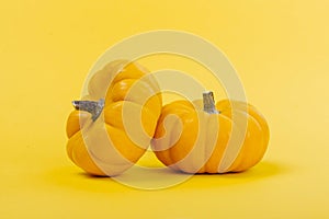 Pumpkins on a yellow background