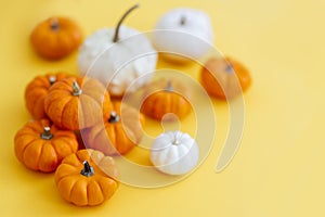 Pumpkins on a yellow background