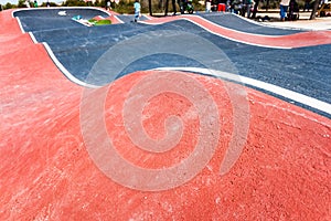 Pumptrack circuit for children`s and leisure uses with skates and skateboards