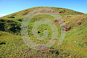 Puna Pau Volcano with Red Scoria Rock, a Historic Quarry of Moai Statues` Topknots Called Pukao, Easter Island of Chile
