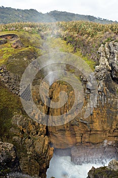 Punakaiki Rocks Blow Hole Erupts, New Zealand