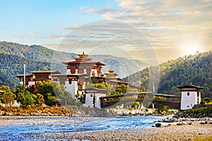 Punakha Dzong at the Mo Chhu river in Bhutan