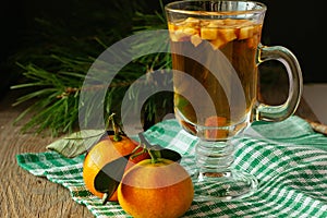 Punch with fruits and two tangerines horizontal