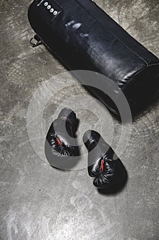 punching bag and boxing gloves